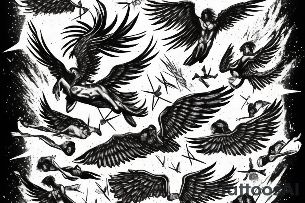 Icarus falling head first from the sky wings spread tattoo idea
