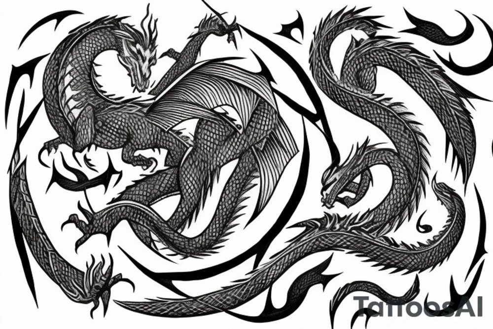 Norse mythology dragon with runes tattoo idea