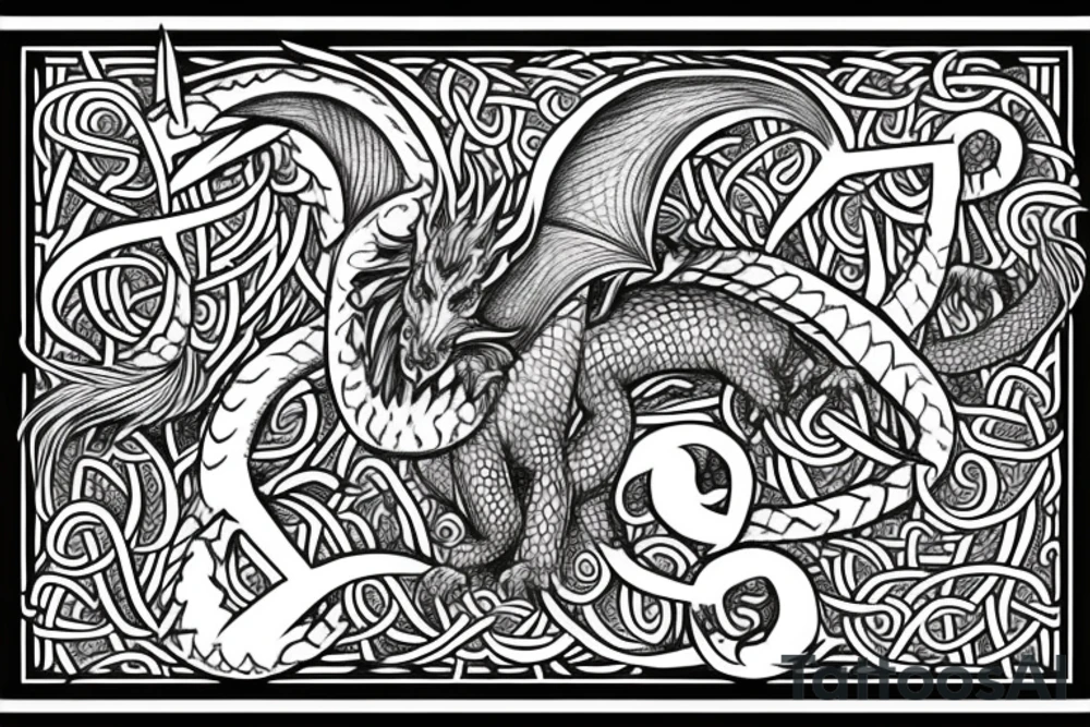 Norse mythology dragon with runes tattoo idea