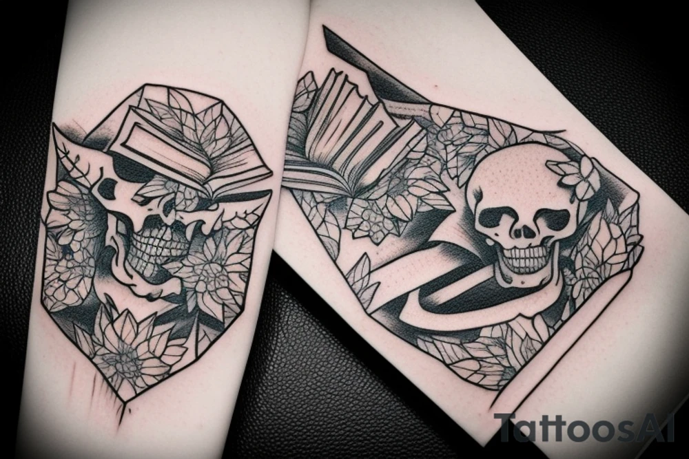 skeleton reading a book tattoo idea