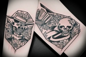 skeleton reading a book tattoo idea