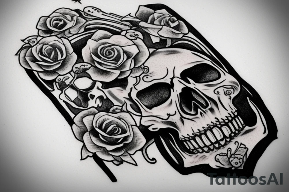 skull reading a book tattoo idea