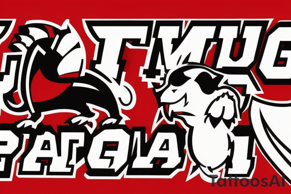 the university of georgia mascot holding the national championship trophy (red and black colors) tattoo idea