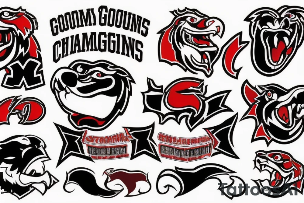 the university of georgia mascot holding the national championship trophy (red and black colors) tattoo idea