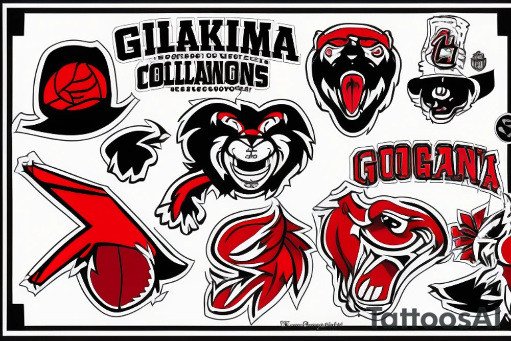the university of georgia mascot holding the national championship trophy (red and black colors) tattoo idea