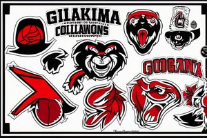 the university of georgia mascot holding the national championship trophy (red and black colors) tattoo idea