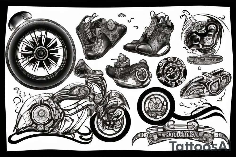 Wheels with fire tattoo idea