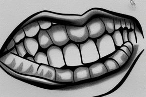 A women’s mouth with diamond fang grills on her teeth tattoo idea