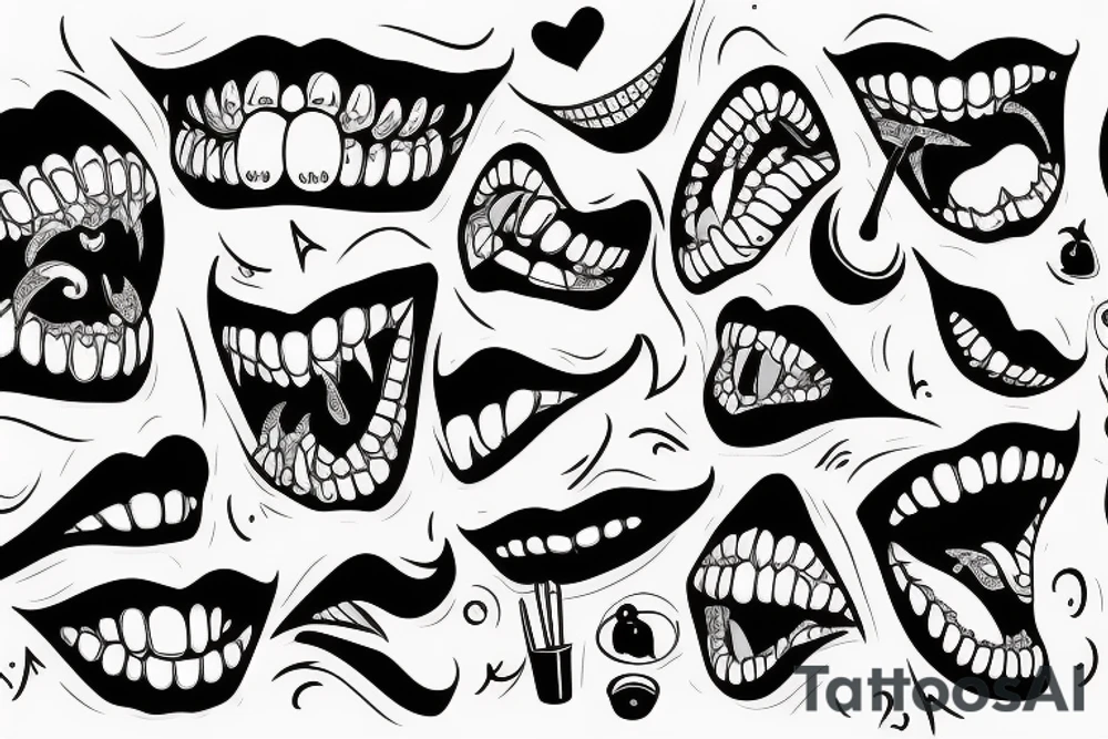 A women’s mouth with fangs and a tounge behind the teeth and tattoo idea