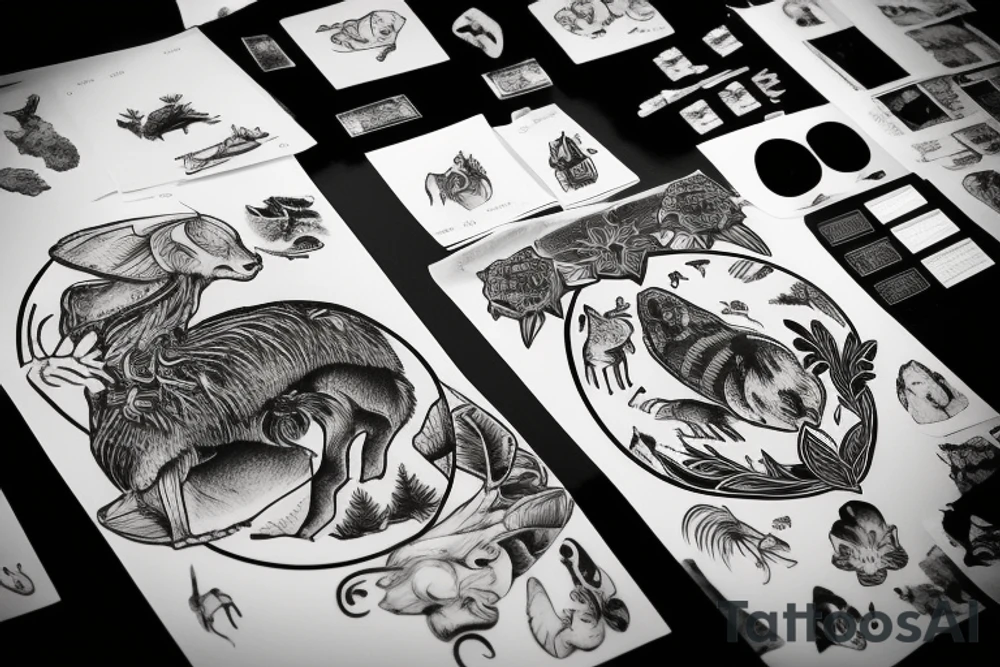 A chalet with a river and animal tattoo idea