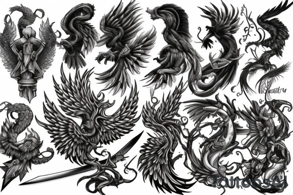 Sword and phoenix tattoo idea