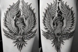 Symmetrical sword and phoenix tattoo idea