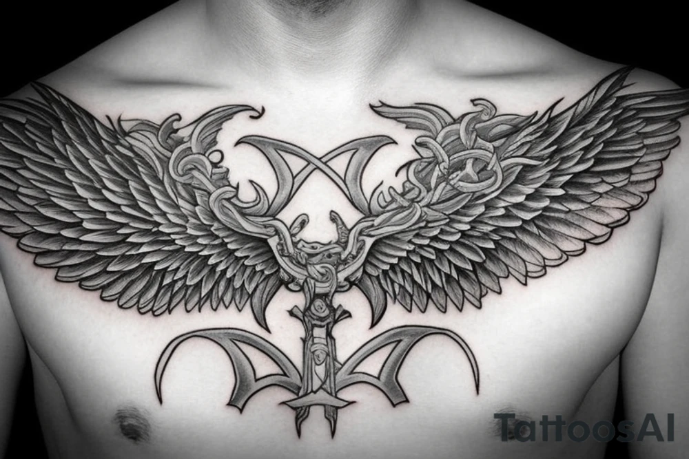 Symmetrical sword with wings tattoo idea