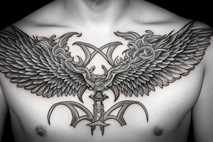 Symmetrical sword with wings tattoo idea