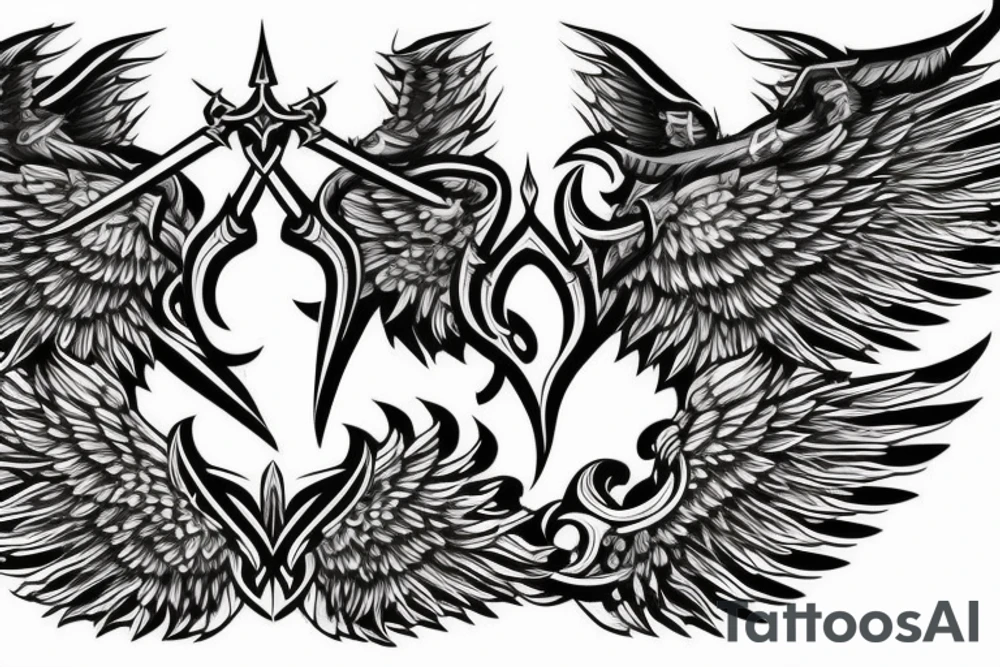 Symmetrical sword with wings tattoo idea