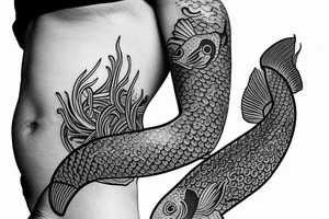 Aquatic tattoo sleeve that blends in with traditional Japanese koi fish tattoo. tattoo idea