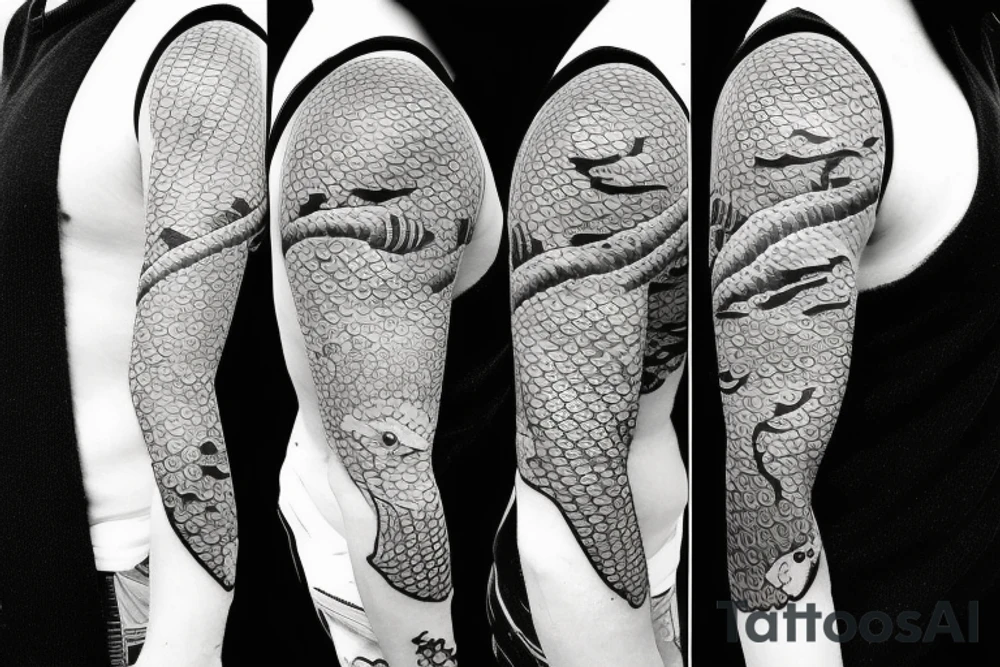 Aquatic tattoo sleeve that blends in with traditional Japanese koi fish tattoo. tattoo idea