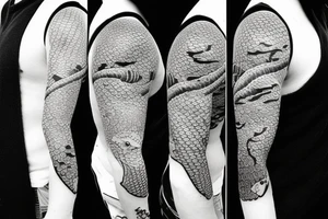 Aquatic tattoo sleeve that blends in with traditional Japanese koi fish tattoo. tattoo idea