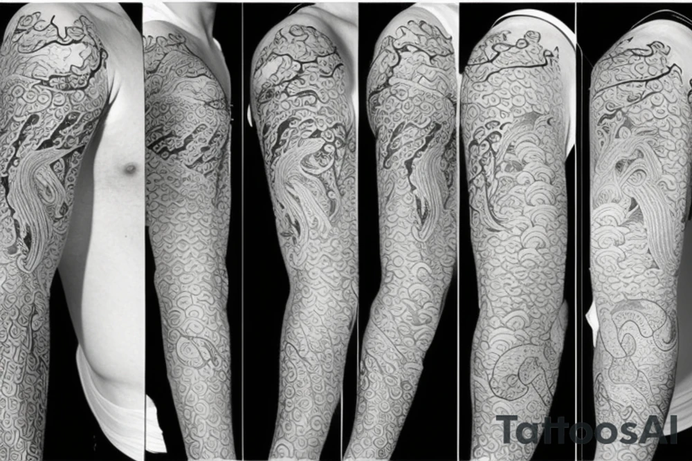 Squid tattoo sleeve that blends in with traditional Japanese koi fish tattoo. tattoo idea