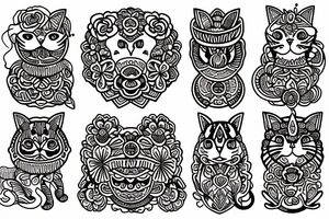 Cat. Flowers. Ornamental tattoo idea
