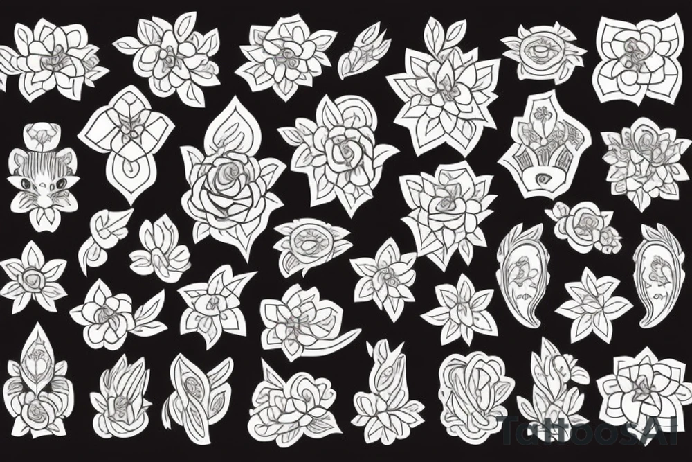 Cat. Flowers. Ornamental tattoo idea