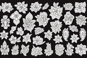 Cat. Flowers. Ornamental tattoo idea