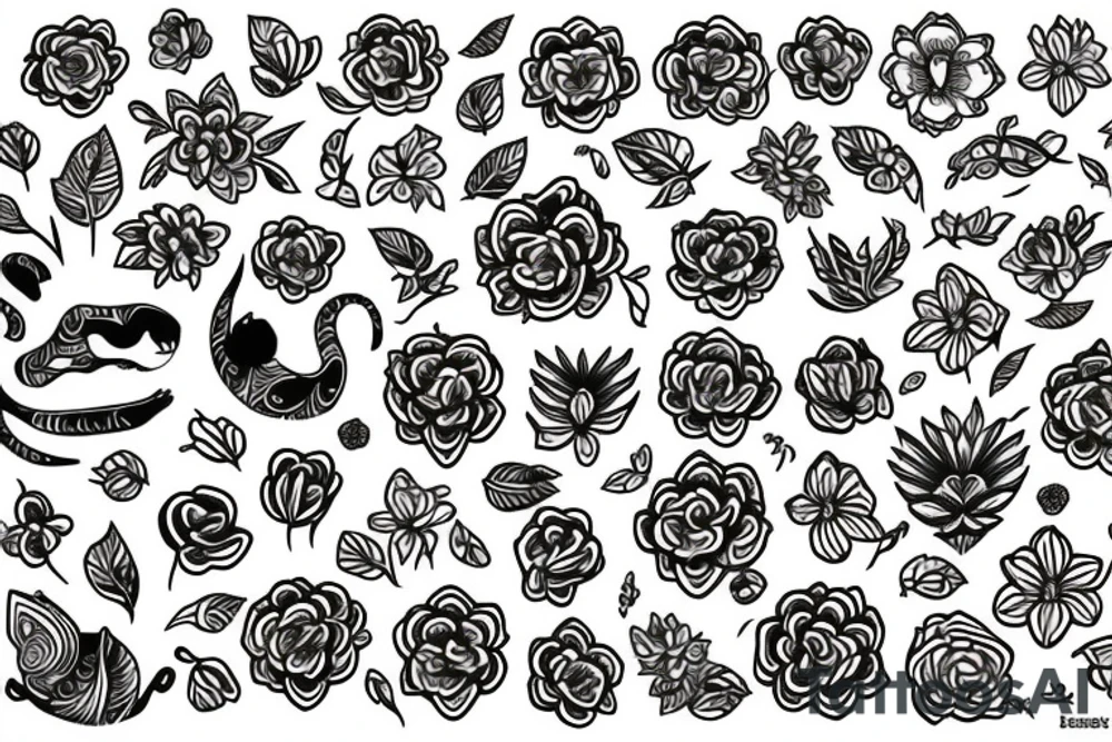 Cat. Flowers. Ornamental tattoo idea
