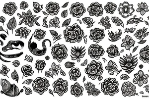Cat. Flowers. Ornamental tattoo idea