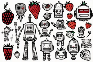 The Robot With Human Hair stabbing a strawberry tattoo idea