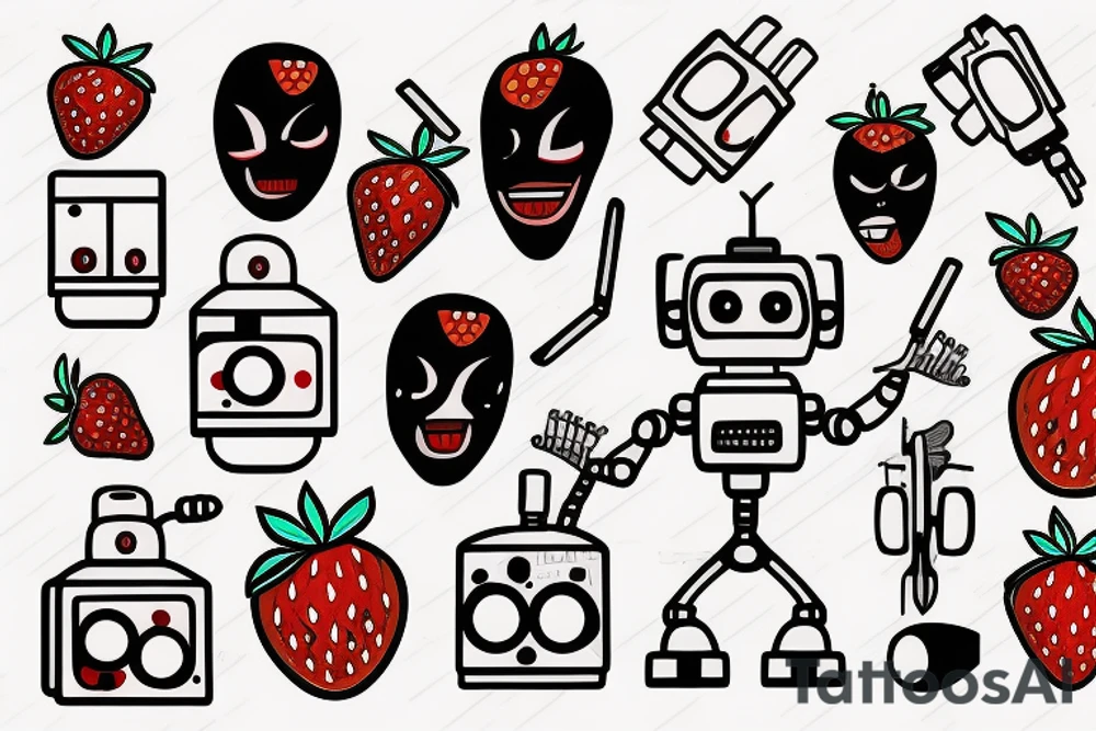 The Robot With Human Hair stabbing a strawberry tattoo idea