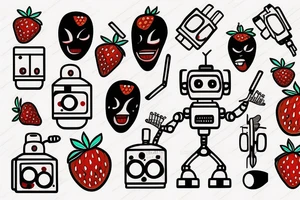 The Robot With Human Hair stabbing a strawberry tattoo idea