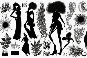 full body natural curly hair female sillouette tattoo idea