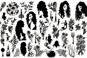 full body natural curly hair female sillouette tattoo idea