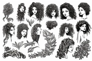full body natural curly hair female sillouette tattoo idea