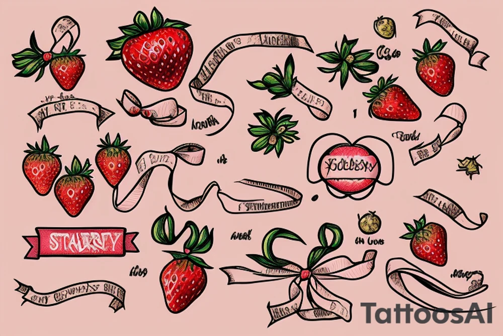 Strawberry with a ribbon surrounding it with "Make this motherfucker golden" written on it tattoo idea