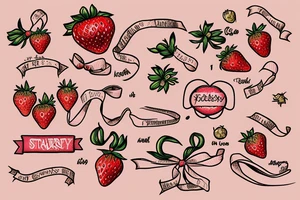 Strawberry with a ribbon surrounding it with "Make this motherfucker golden" written on it tattoo idea