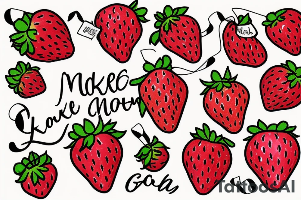Strawberry with a ribbon surrounding it with "Make this motherfucker golden" written on it tattoo idea