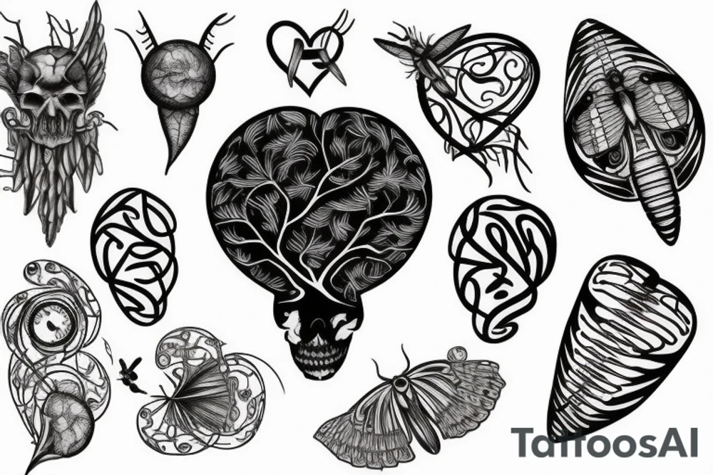 Brain, heart, tree, moth, DNA, cronus tattoo idea