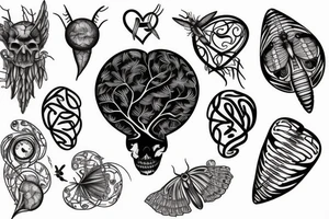 Brain, heart, tree, moth, DNA, cronus tattoo idea