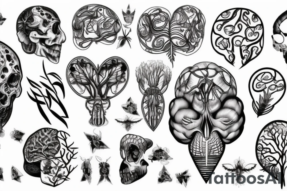 Brain, heart, tree, moth, DNA, cronus tattoo idea