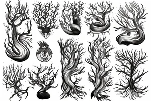 Pisces, tree roots tail, tree crown as hair and Poseidon tattoo idea