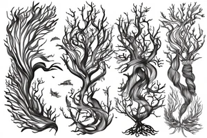 Pisces, tree roots tail, tree crown as hair and Poseidon tattoo idea