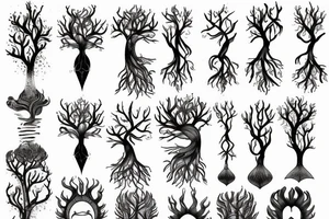 Pisces, tree roots tail, tree crown as hair and Poseidon tattoo idea