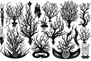 Pisces, tree roots tail, tree crown as hair and Poseidon tattoo idea