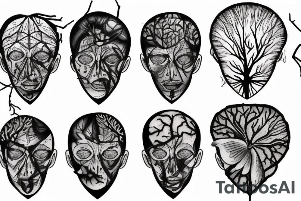 Brain, heart, tree, moth, DNA, cronus tattoo idea