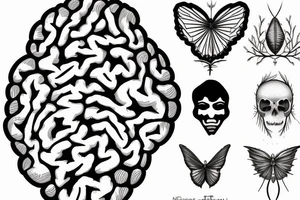 Brain, heart, tree, moth, DNA, cronus, fineline tattoo idea