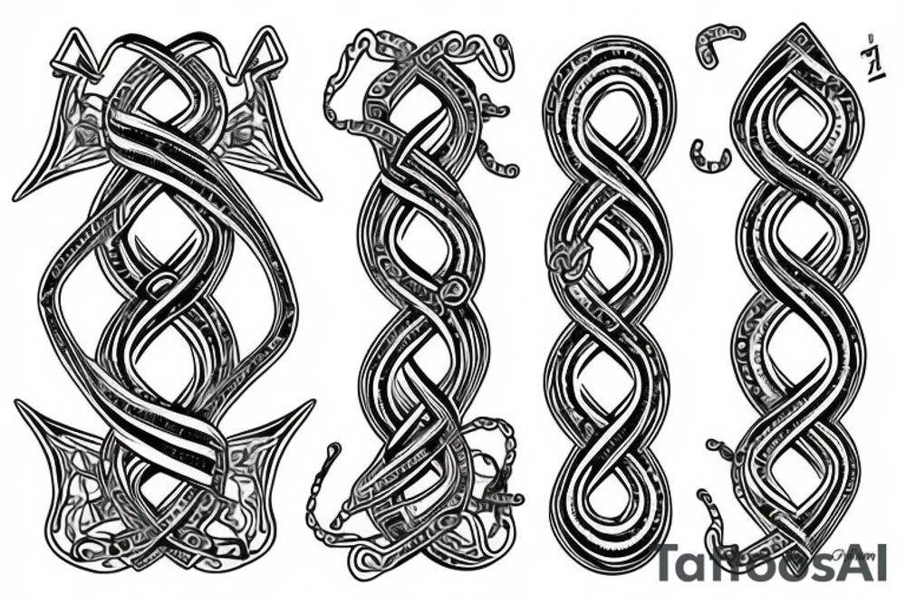 DNA strand with names Oliver and Rowan tattoo idea