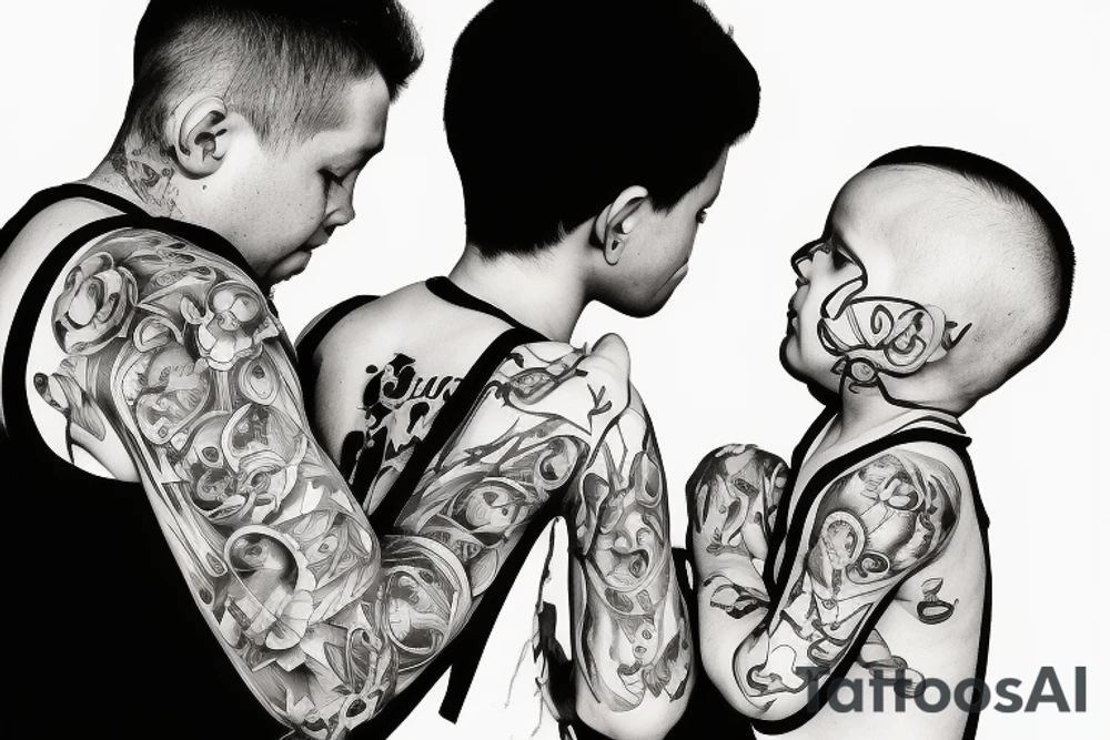 family and son connected via music tattoo idea