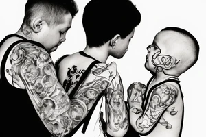 family and son connected via music tattoo idea