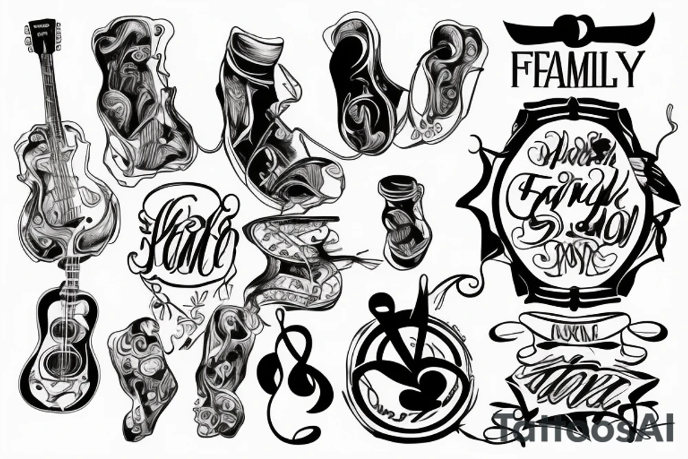 family and son connected via music tattoo idea